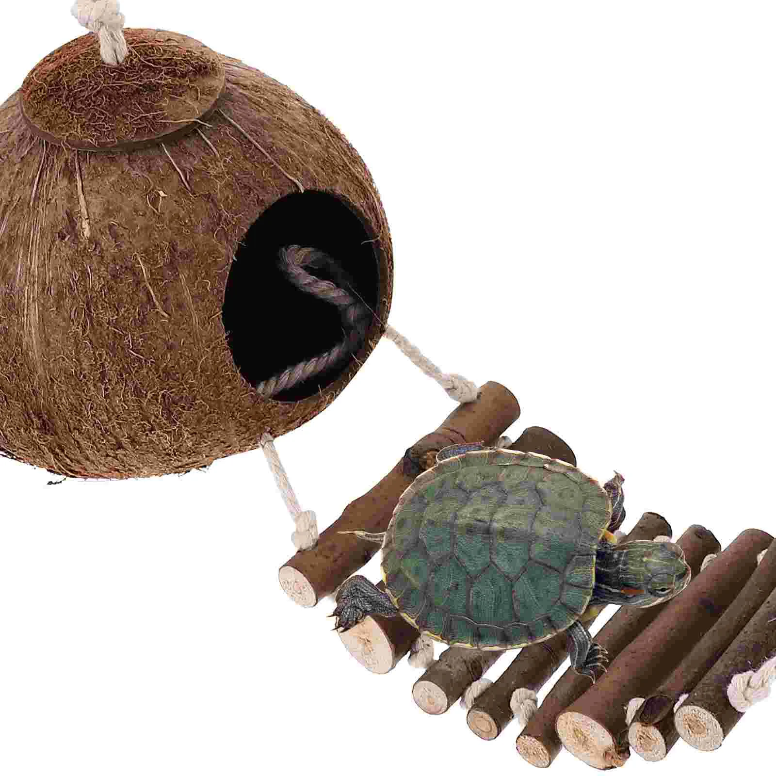 Hermit Crab Coconut Husk Hut Ladder Natural Lizard Coconut Shell Hideout Aquarium Fish Hide Cave