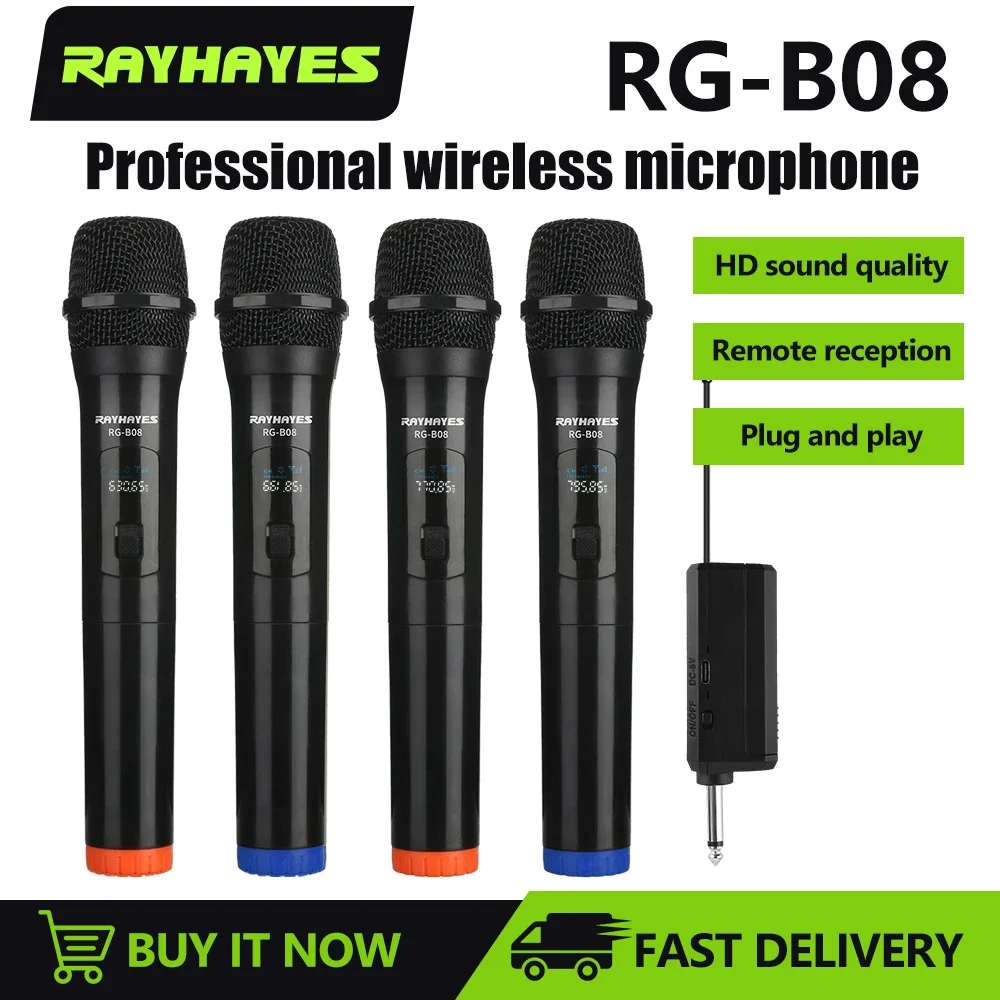 

RAYHAYES RG-B08 Handheld Wireless Microphone Professional UHF Cardioid Dynamic Mic Micphone Receiver Party Karaoke Church Show