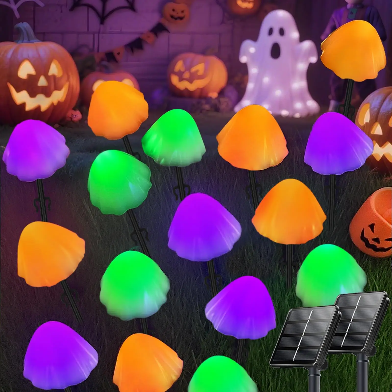 

Грибные фонари на солнечной энергии, уличный декор на Хэллоуин, водонепроницаемое освещение садовой дорожки, красочные светодиодные ландшафтные лампы, двор, дорожка