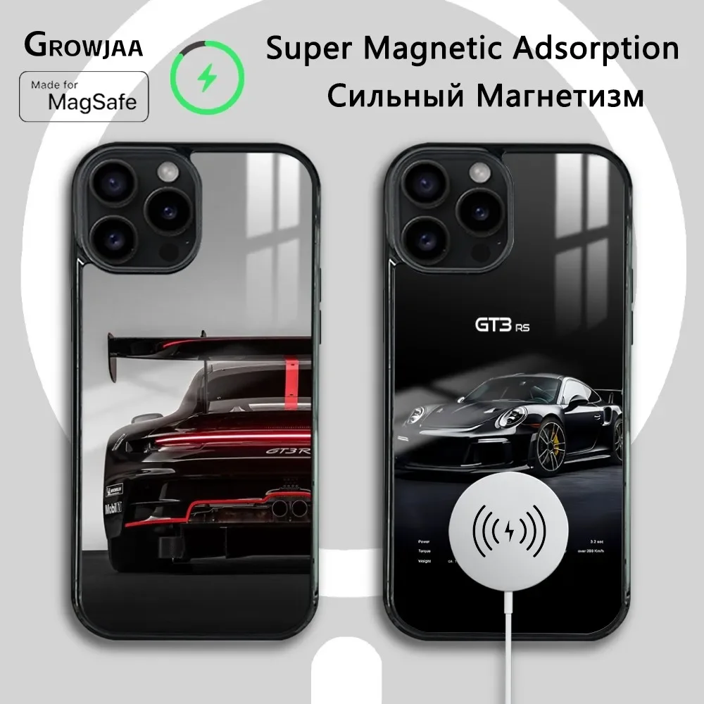 

Sports GT3-RS Supercar-911 Phone Case For iPhone 16 15 14 13 12 11 Pro Max Plus Mini New Magsafe Mirror Wireless Magnetic Cover