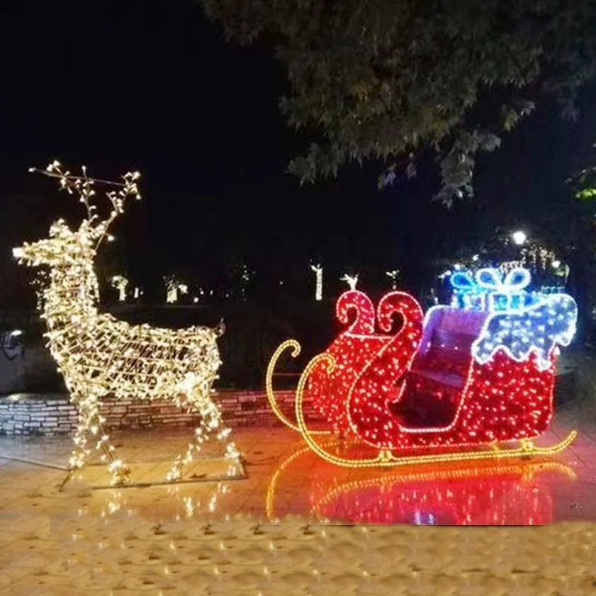 

Custom Large 3D Christmas LED Reindeer with Santa Sleigh Motif Lights Outdoor 3D Giant Christmas Decoration