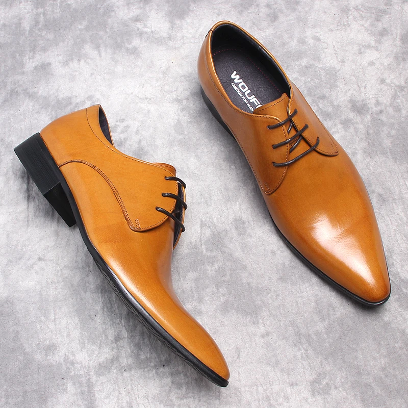 2023 Men's New Business Leather Shoes Summer Lace-Up Fashion Black Brown Pointed Toe Wedding Luxury Office oxford Shoes Adult