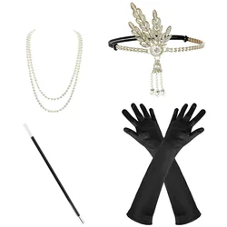1920s Flapper Accessories Set for Women, Roaring 20s Great Gatsby Headband Flapper Costume Accessories 