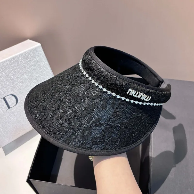 

​​2025 Sparkling Crystal Hairband Sun Hat Lace Wide Brim UV50+ for Women Summer Outdoor Foldable Sun Visor Lightweight Free