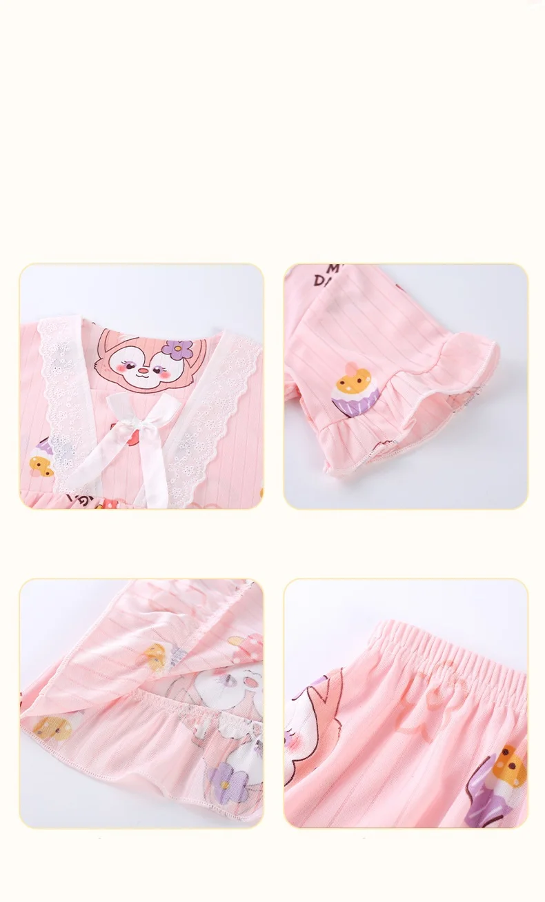 Kinder-Klimakleidungsset Mädchen-Pyjamas Schlafanzug Bademantel Mutter-Kind-Set – Detail 3