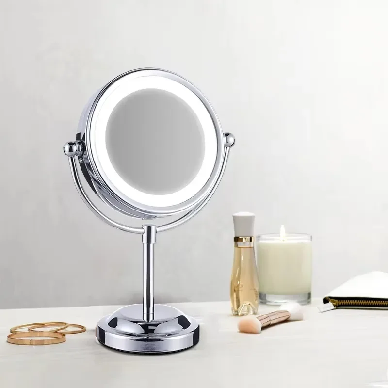 Double-Sided Aaa Battery-Powered Light Emitting Diode Makeup Mirror 6-Inch Magnifier Metal Mirror