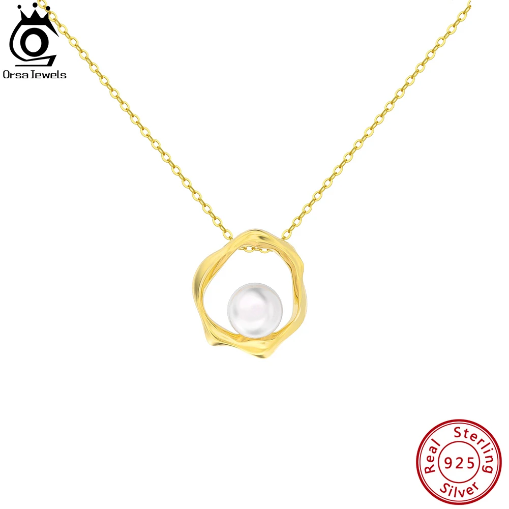 

ORSA JEWELS 14K Gold 925 Sterling Silver Pearl Pendant Necklace Elegant Natural Pearl for Women Girls Fashion Jewelry GPN44