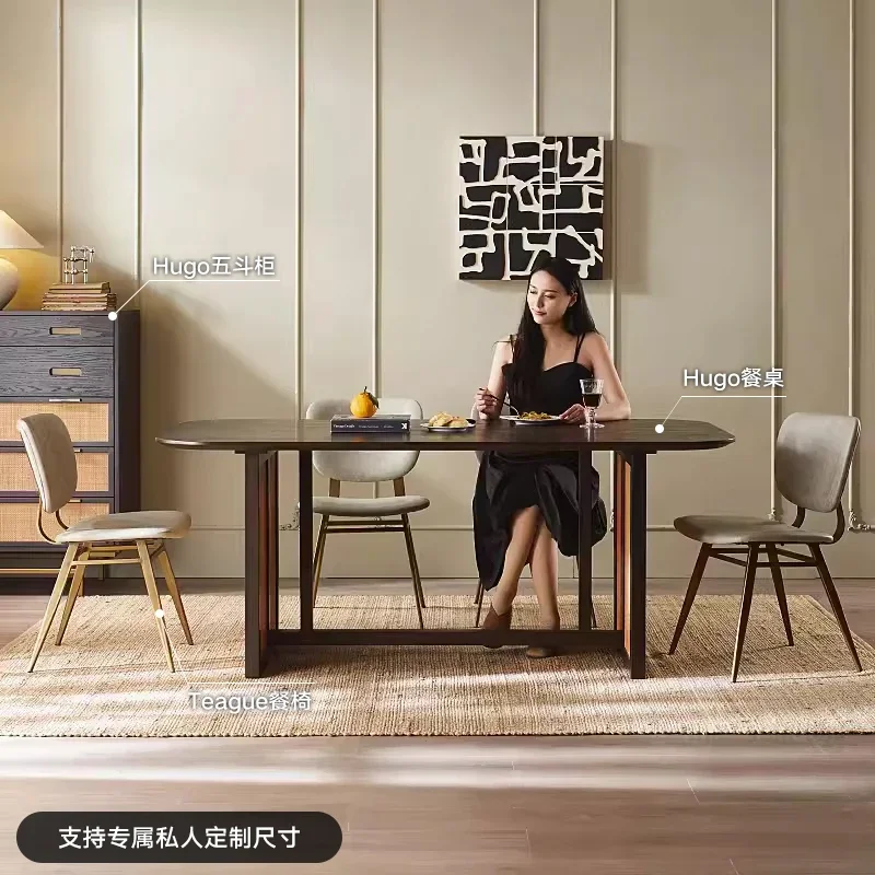 

01Nordic modern minimalist mid-ancient style retro wabi sabi solid wood oval western dining table