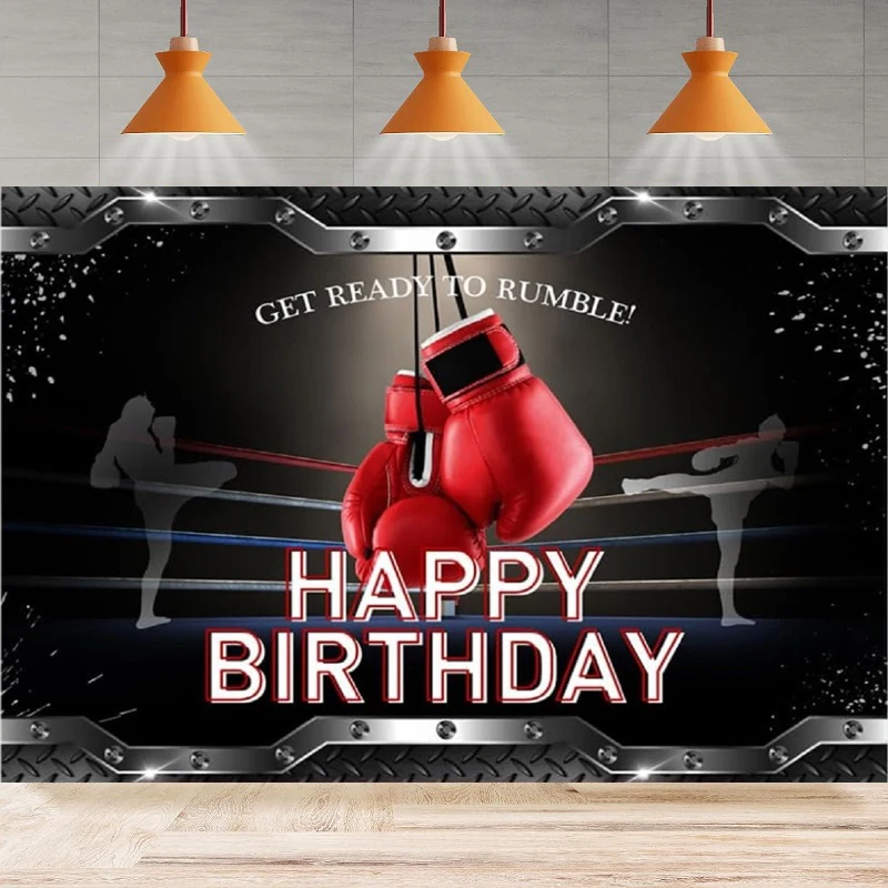 

Photography Backdrop Happy Birthday Fight Sports Competition Boxing Ring Poster Background Home Party Backdrop Wall Banner Decor