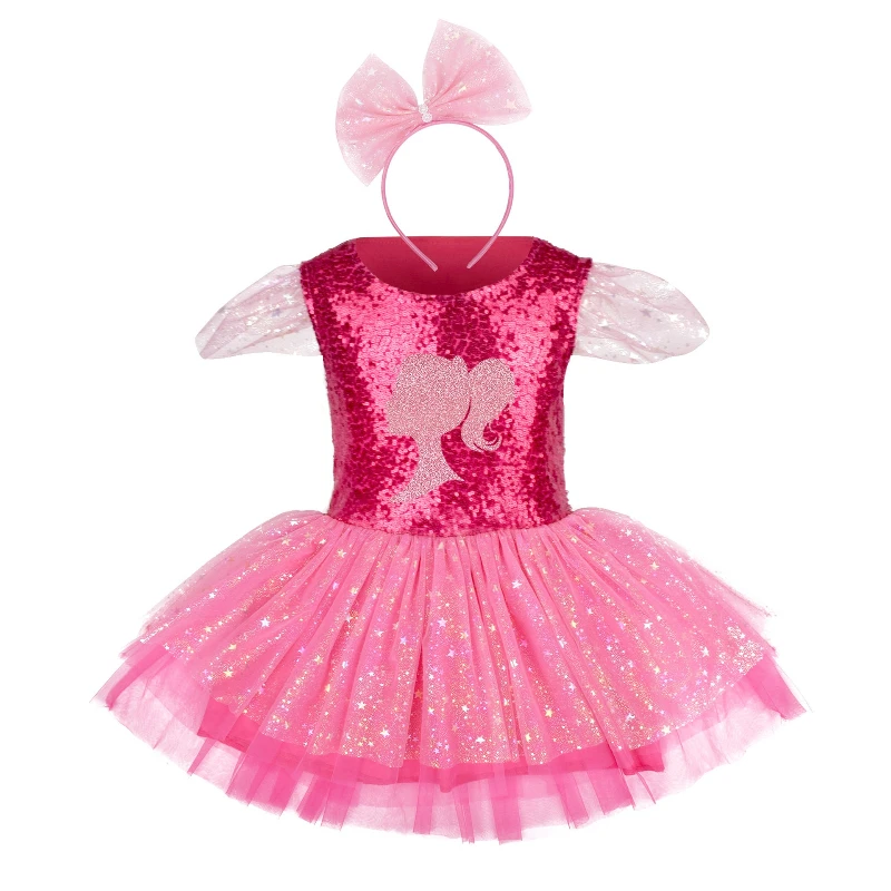 Glitter Mesh Doll Character Layered Tutu Dress Toddler Sweet Princess Outfit Ideal for School Holiday Birthday Celebration Wear