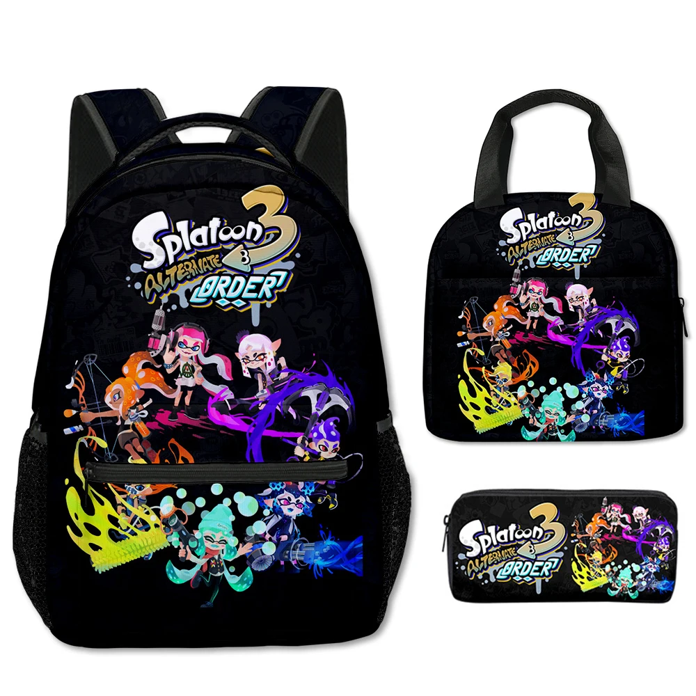 

Роскошная новинка, роскошный крутой Splatoon 3 с 3D принтом, 3 шт./компл., студенческие школьные сумки, рюкзак для ноутбука, портативная сумка для обеда, пенал