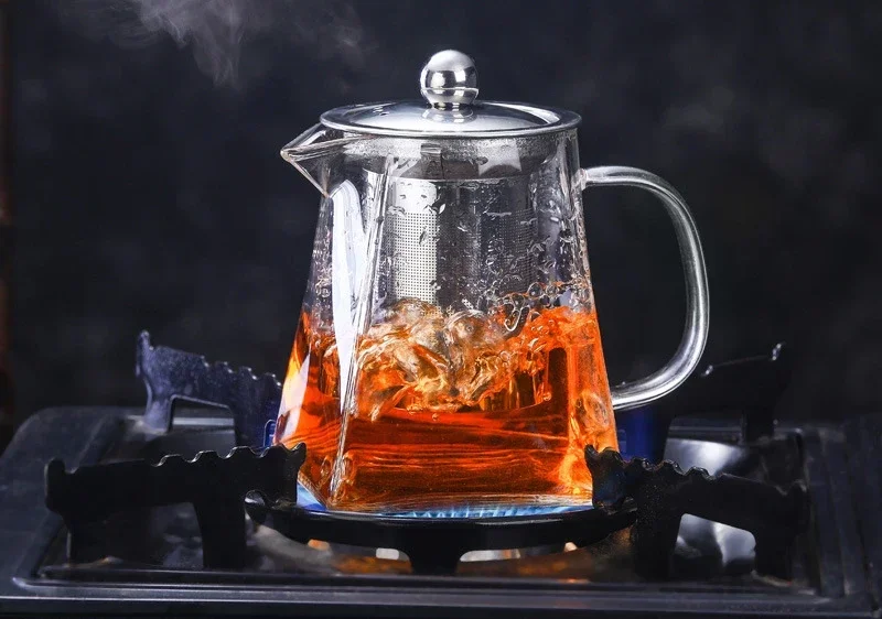 New Heat Resistant Glass Teapot With Stainless Steel Infuser Heated Container Tea Pot Good Clear Kettle Square Filter Baskets