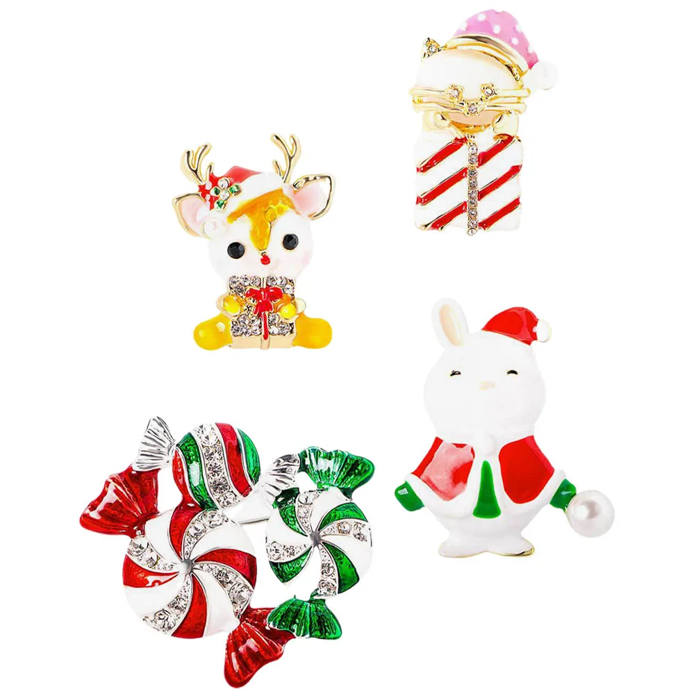 

4Pcs Metal Christmas Brooch Pin Cute Decorative Brooch for Women Clothing Scarves Shawl Birthday Party Gift Decorative Pin