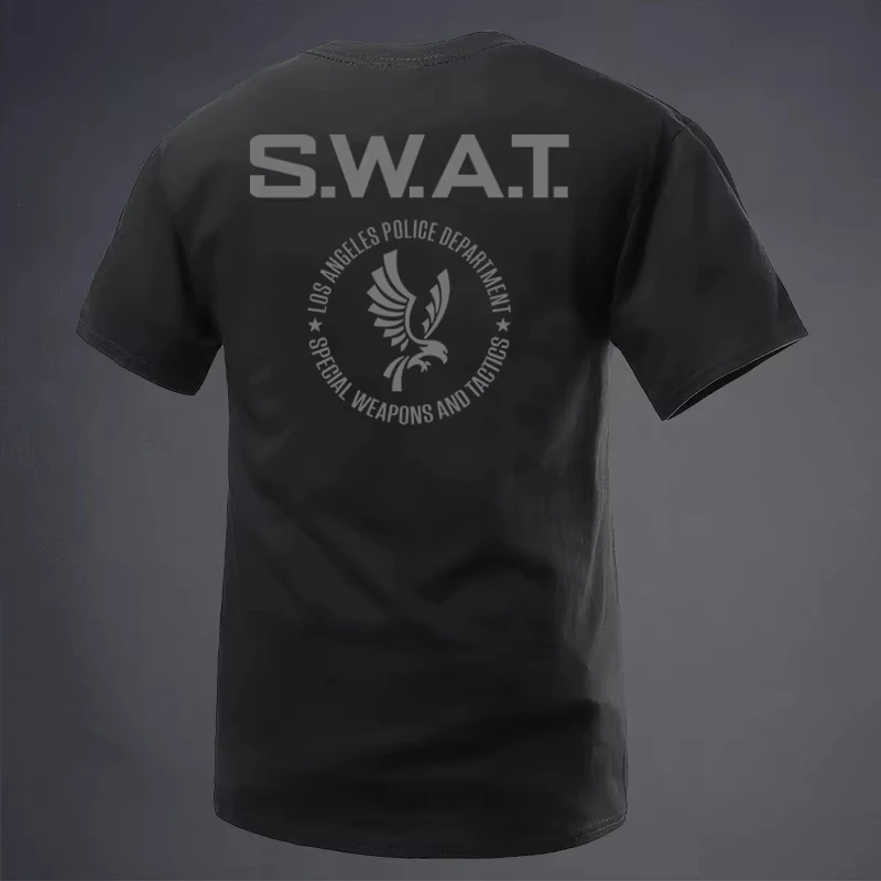 2026 New Tactical Family Matching Unisex Oversized T Shirt Retro Eagle Circular Emblem Back Print Black Streetwear Tops