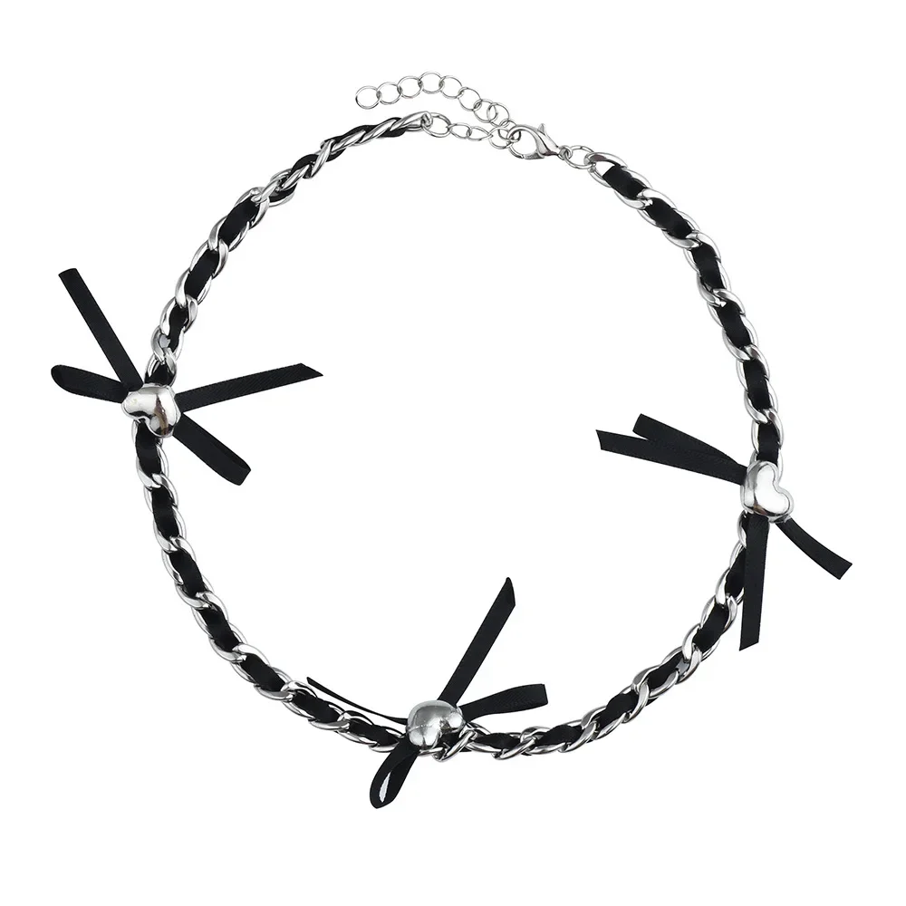 قلادة سلسلة معدنية على شكل فيونكة على شكل قلب 2025، سلسلة عنق جديدة للسيدات 2024، فراشة جلدية