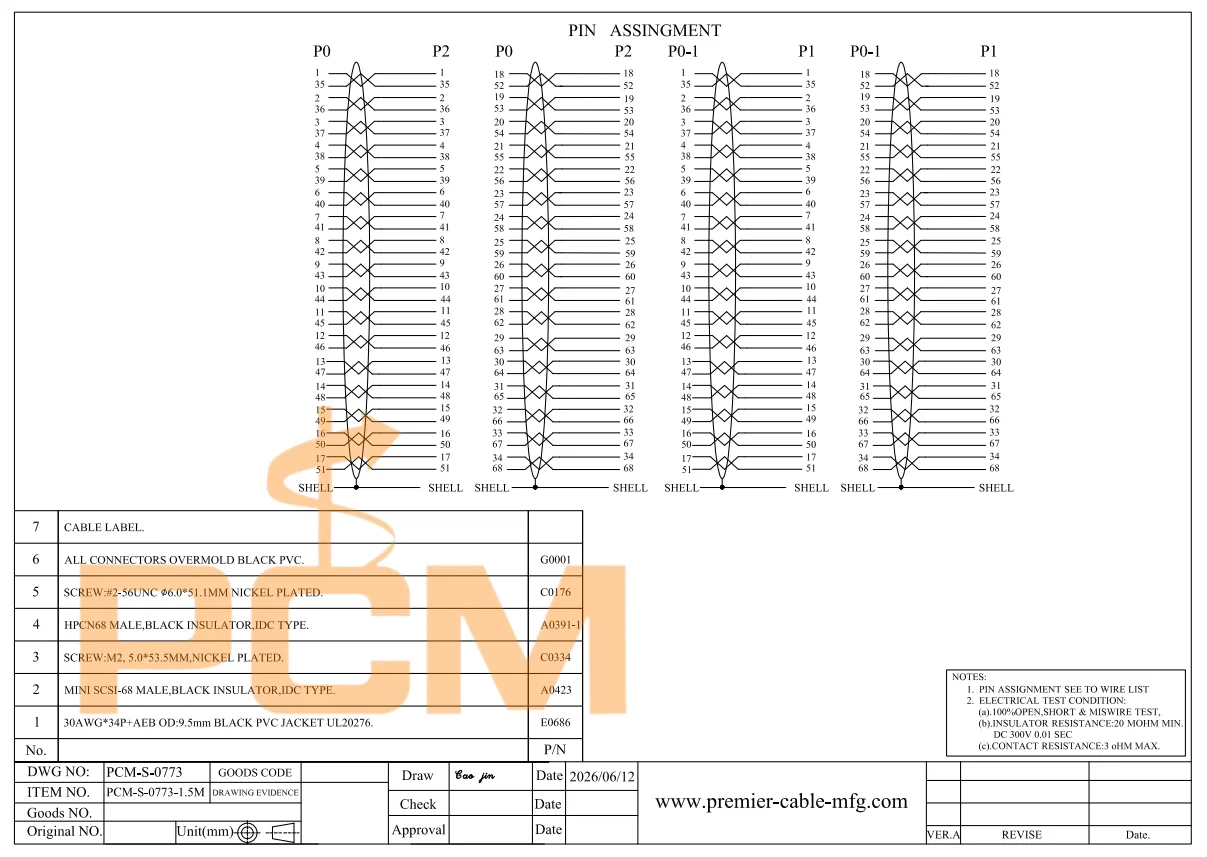 Dual-Port-VHDCI68-Kabel zu 2-Wege-HPCN-Kabel, 68-poliges SCSI-Signalkabel mit Schirmung für Datenerfassung und industrielle Steuerung – Detail 4
