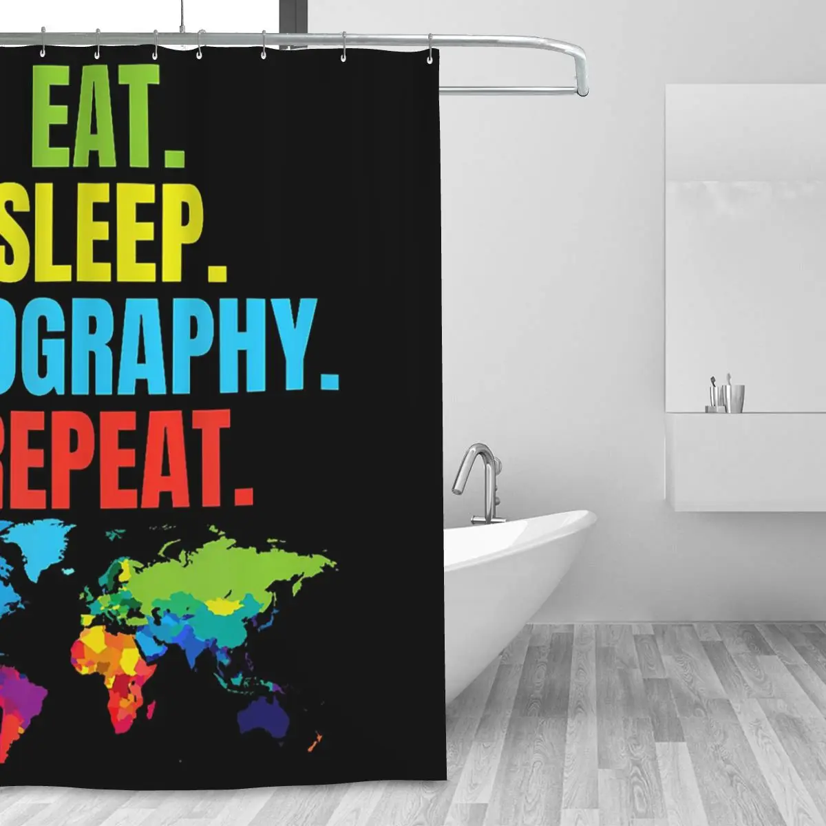 Eat Sleep Geography Repeat Earth Geology Geographer Shower Curtain Bathroom Polyester Waterproof Bath Curtains with Hooks