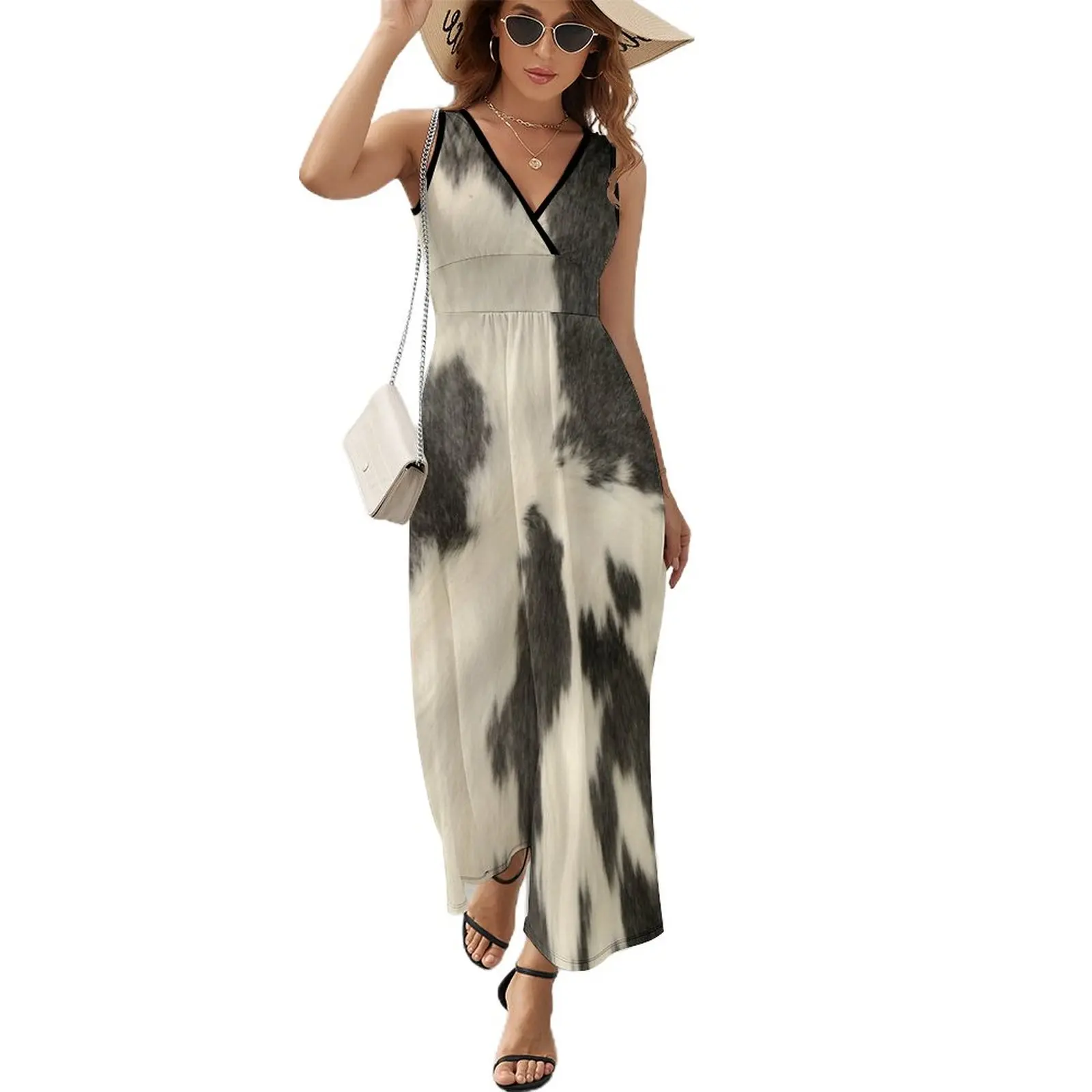 

Black & White Cow Hide Sleeveless Dress woman dress women's clothing trend 2024 Women's evening dress