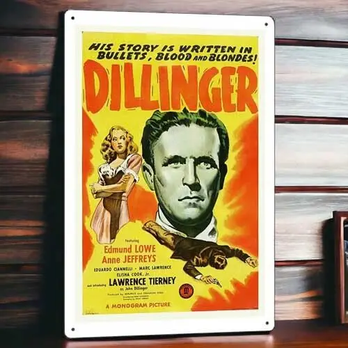 Dillinger Metal Movie Poster Tin Sign Plaque Wall Decor Film 8