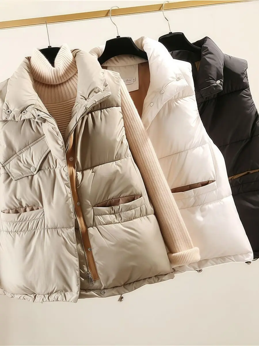 

Женский пуховый хлопковый жилет с воротником-стойкой, осень-зима 2022, новый Sle, маленький размер, одежда для хлеба, верхняя одежда, жилет Jaet