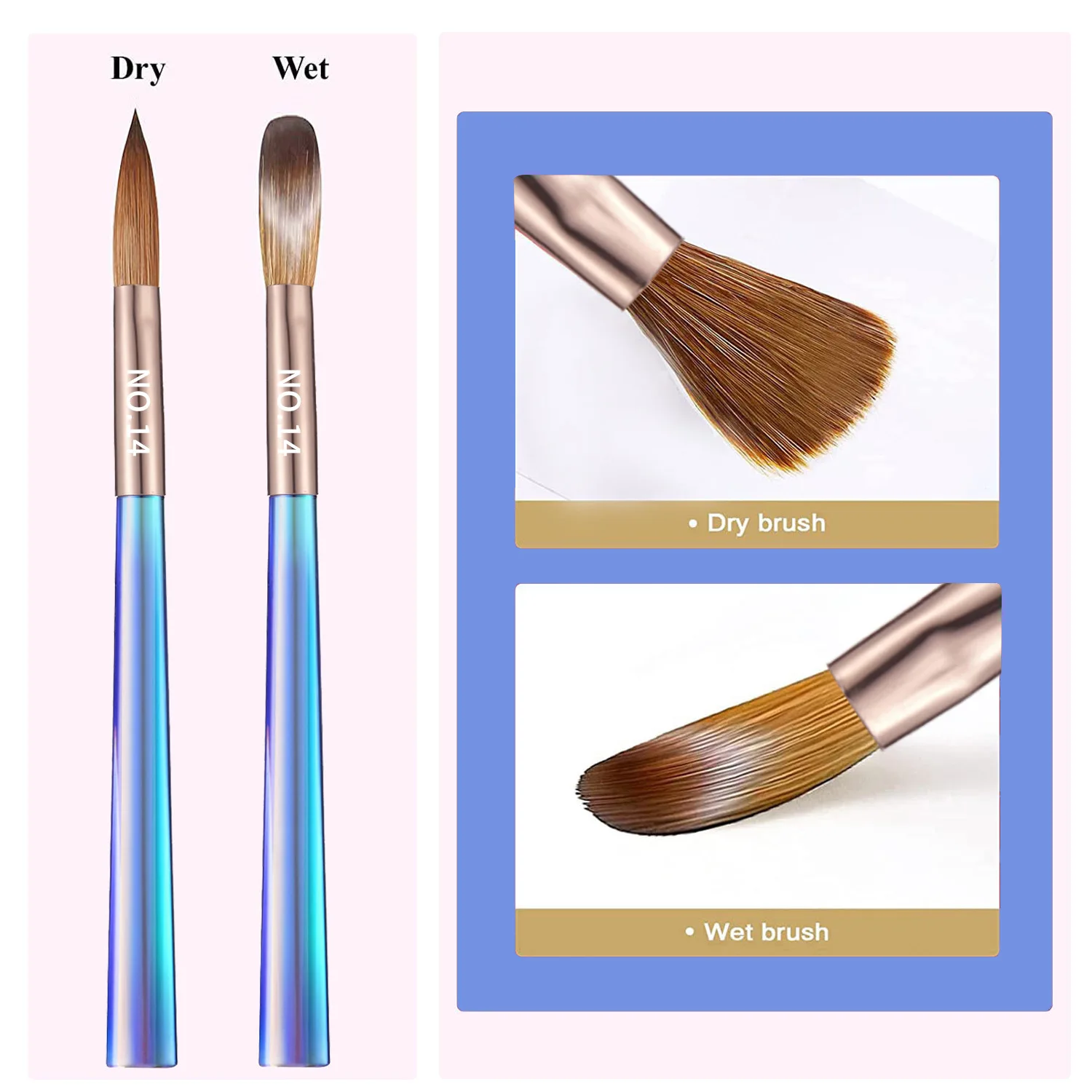 Ensemble de pinceaux pour Nail Art, 7 pièces, forme ovale, manche bleu aurore, poudre acrylique, manucure professionnelle, bricolage, Salon de maison