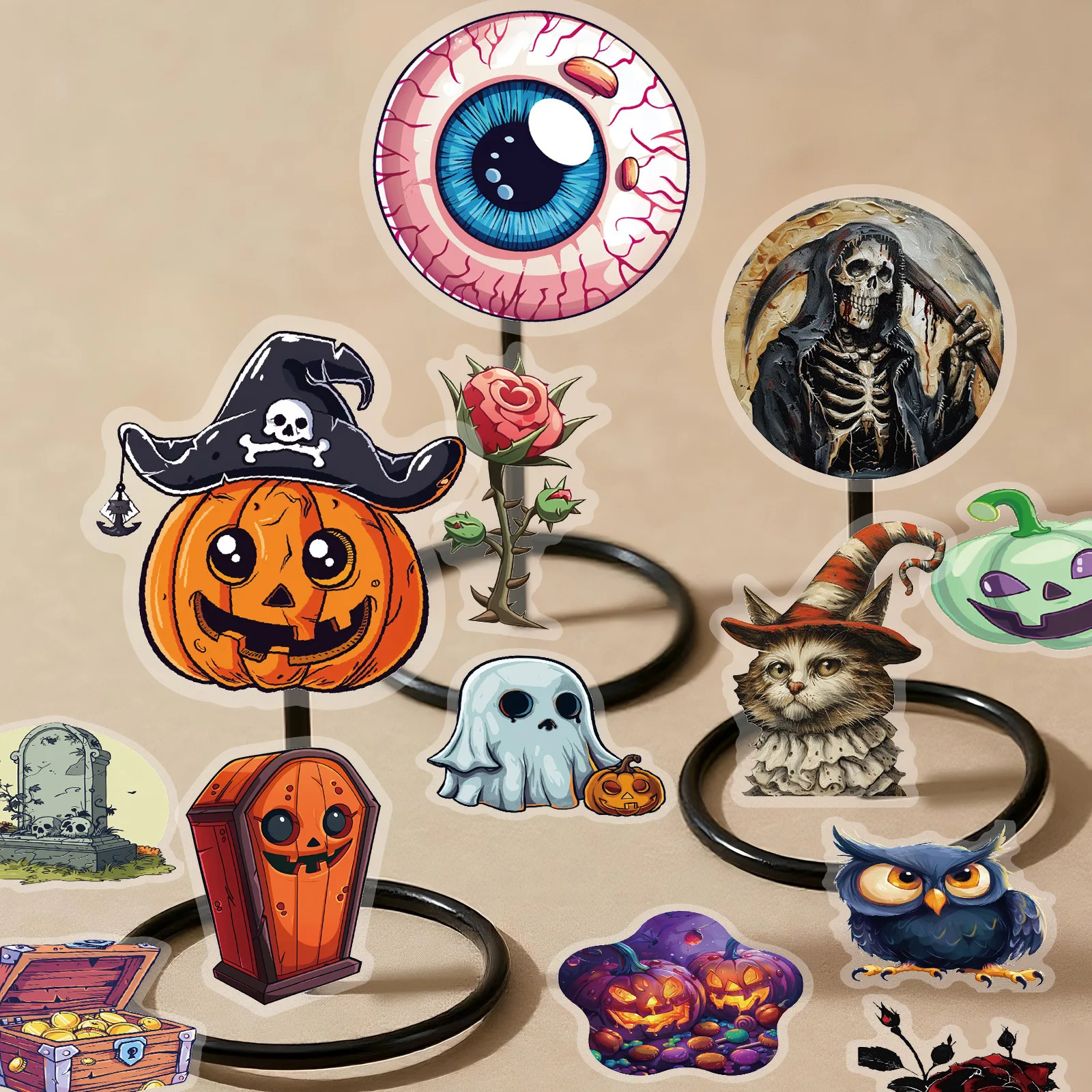 50PCS Halloween Ghost Black Cat Witch Waterproof Transparent Stickers Decoration Notebook Mobile Guitar Suitcase Graffiti Toys