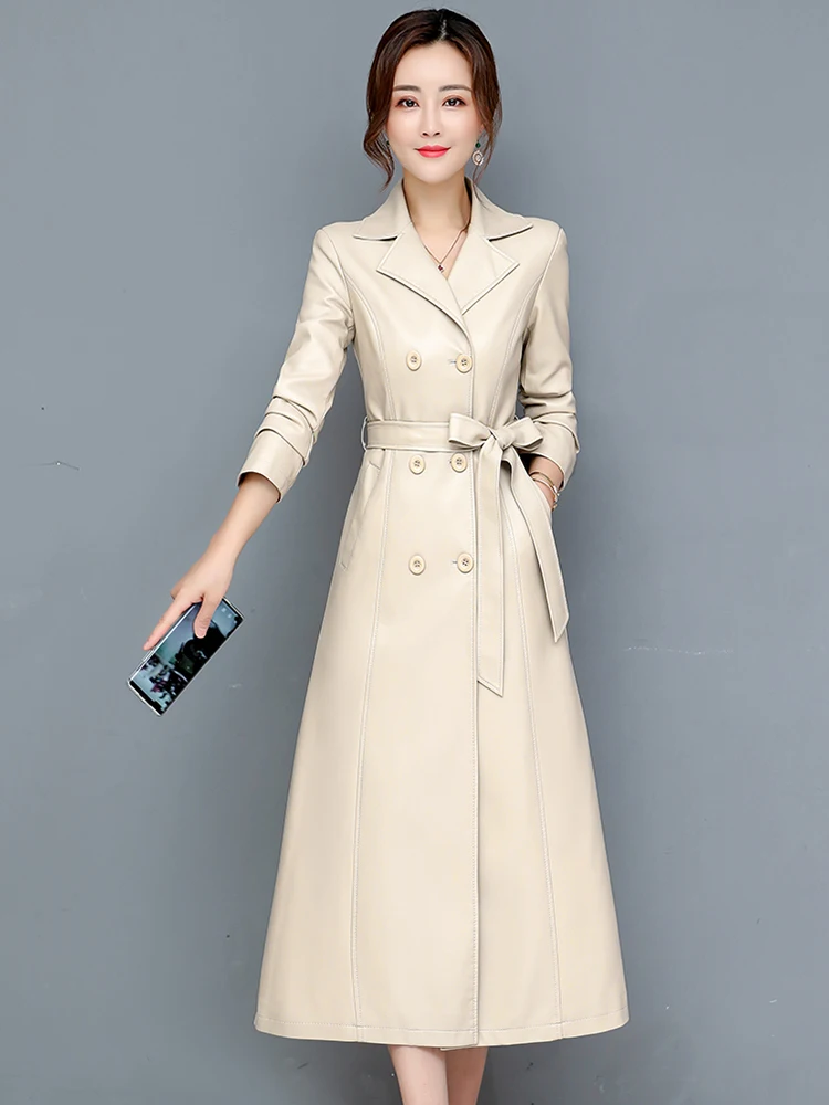   Damski płaszcz ze skóry naturalnej Ning, średniej długości, nowa kolekcja jesień-zima 2025, wyszczuplający płaszcz ze skóry owczej do kolan, kurtka.