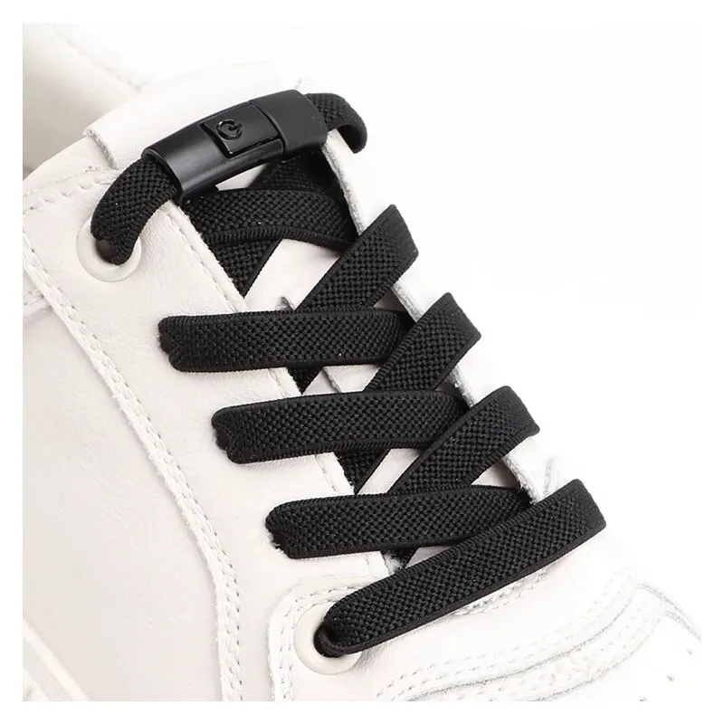 8 mm flache Schnürsenkel ohne Krawatten für Sneaker, elastische Schnürsenkel, buntes Press-Metallverschluss, praktisch, schnell, ohne Krawatte, Schuhe, Spitze