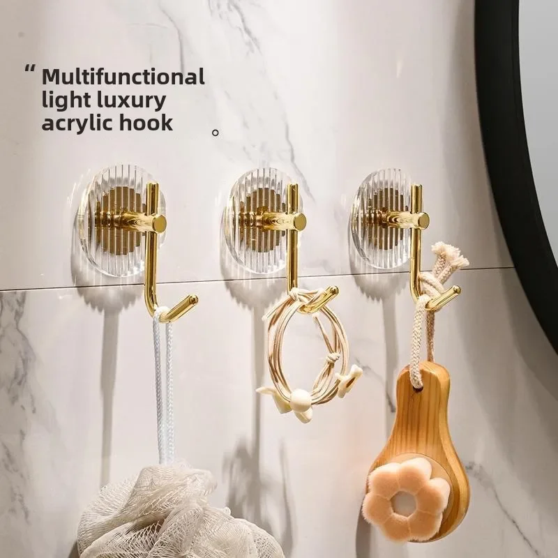 Luxurious Adhesive Wall Hooks Acrylic Shower Robe Hooks Gold Self-adhesive Nordic Coat Hook Towel Holder Bathroom Accessories