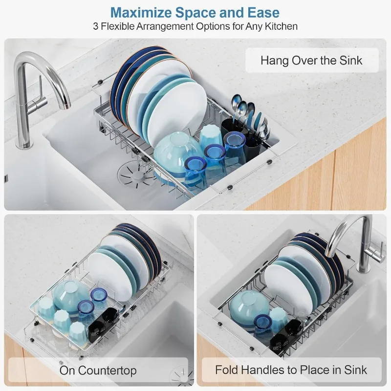 Sink Dish Drying Rack - Stainless Steel Capacity Adjustable Over The Sink Dish Rack(10.8~17.9)''L x 12.7''W x 5.7''H