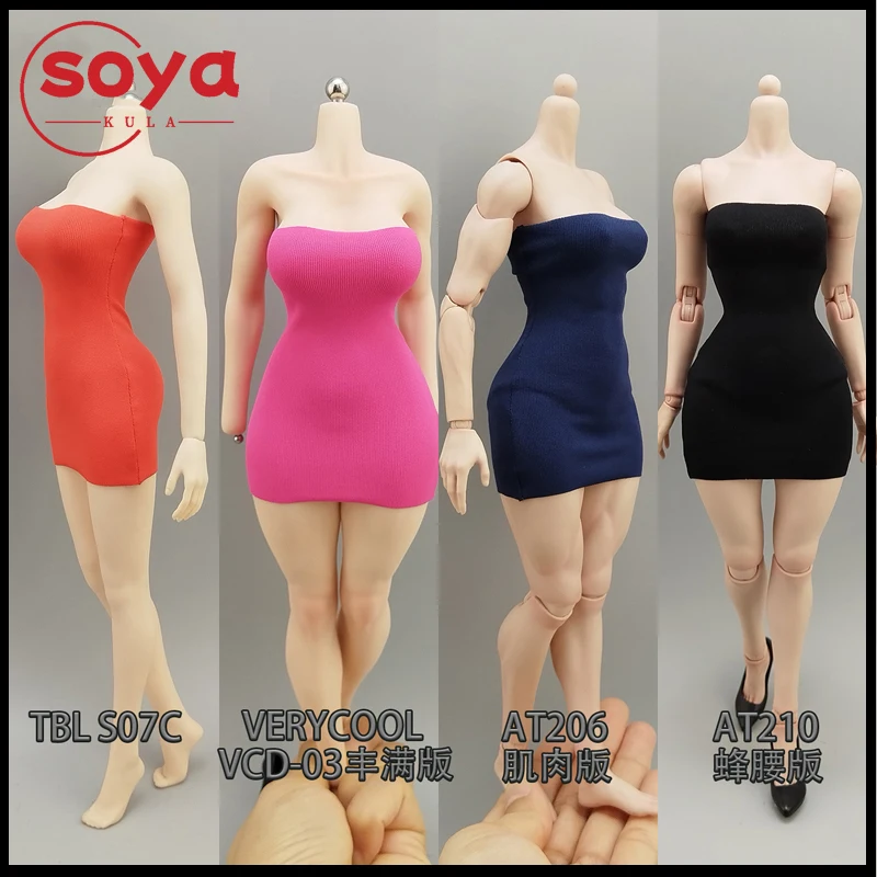 Falda ceñida sin tirantes para mujer, vestido elástico, modelo de ropa compatible con cuerpo de figura de acción de soldado AT203 AT206 AT210 VCD03, escala 1/6