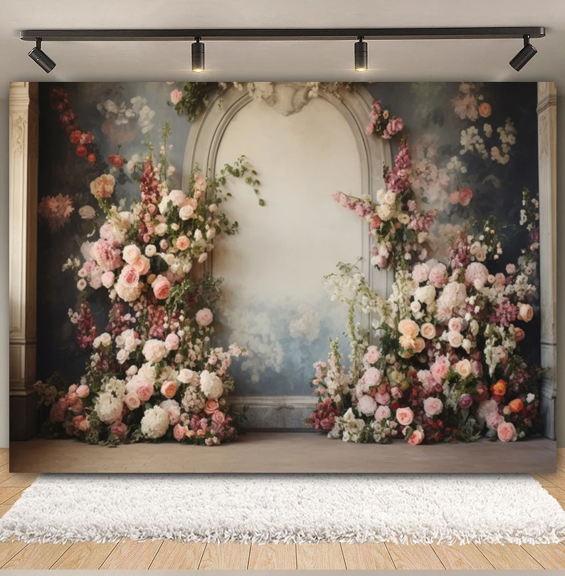 Wedding Party Backdrops For Photography Abstract Flower Arch Wall Interior Wedding Portrait Background Decor Photo Studio Props