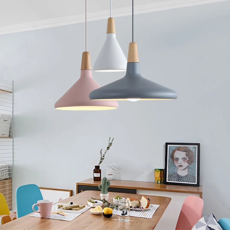 

Nordic Modern Restaurant Pendant Lights Wood & Aluminum Lampshade Fixtures Lights for decor E27 Hanging Lamps