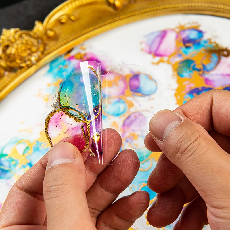 15 arkuszy/opakowanie Naklejki akwarelowe Gwieździste Niebo, Mieszanie Akwareli, Wodoodporne Naklejki z Złotą Folią PET