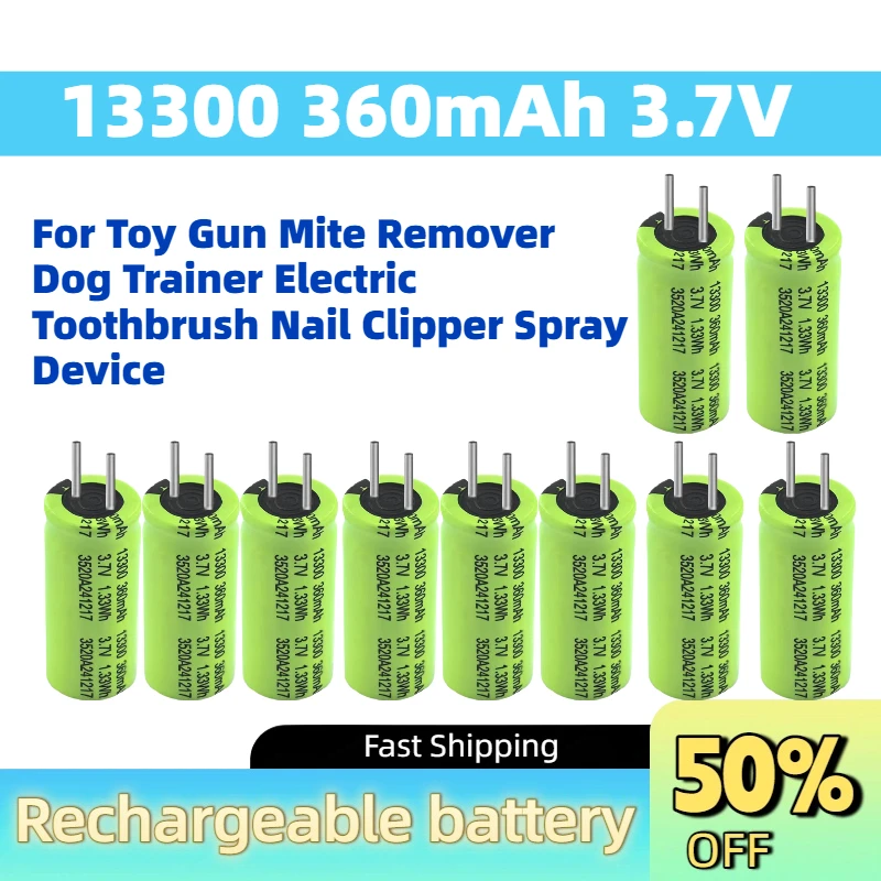 10-20Pcs High Rate 13300 360mAh 3.7V Lithium Battery for Toy Gun Mite Remover Dog Trainer Electric Toothbrush Nail Clipper