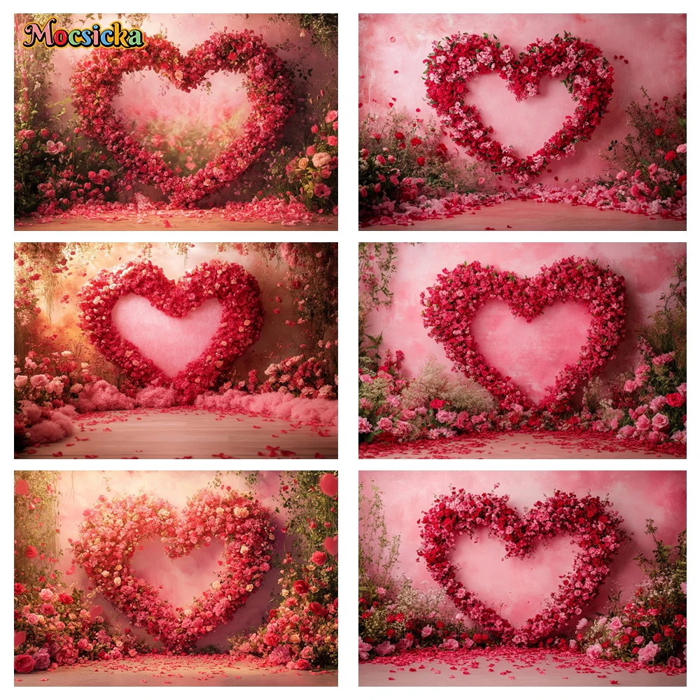 Mocsicka Valentine's Day Photography Backgrounds Rose Petals Heart Holiday Party Adults Family People Photo Backdrops Studio