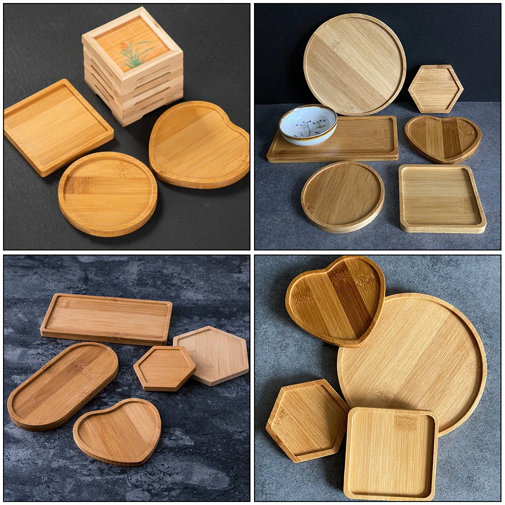 

2Pcs Wooden Bottom Tray Multi-Purpose Tea Cup Tray Kid Hand-Decorated DIY Art Materials Solid Wood Coaster Household Cup Mat