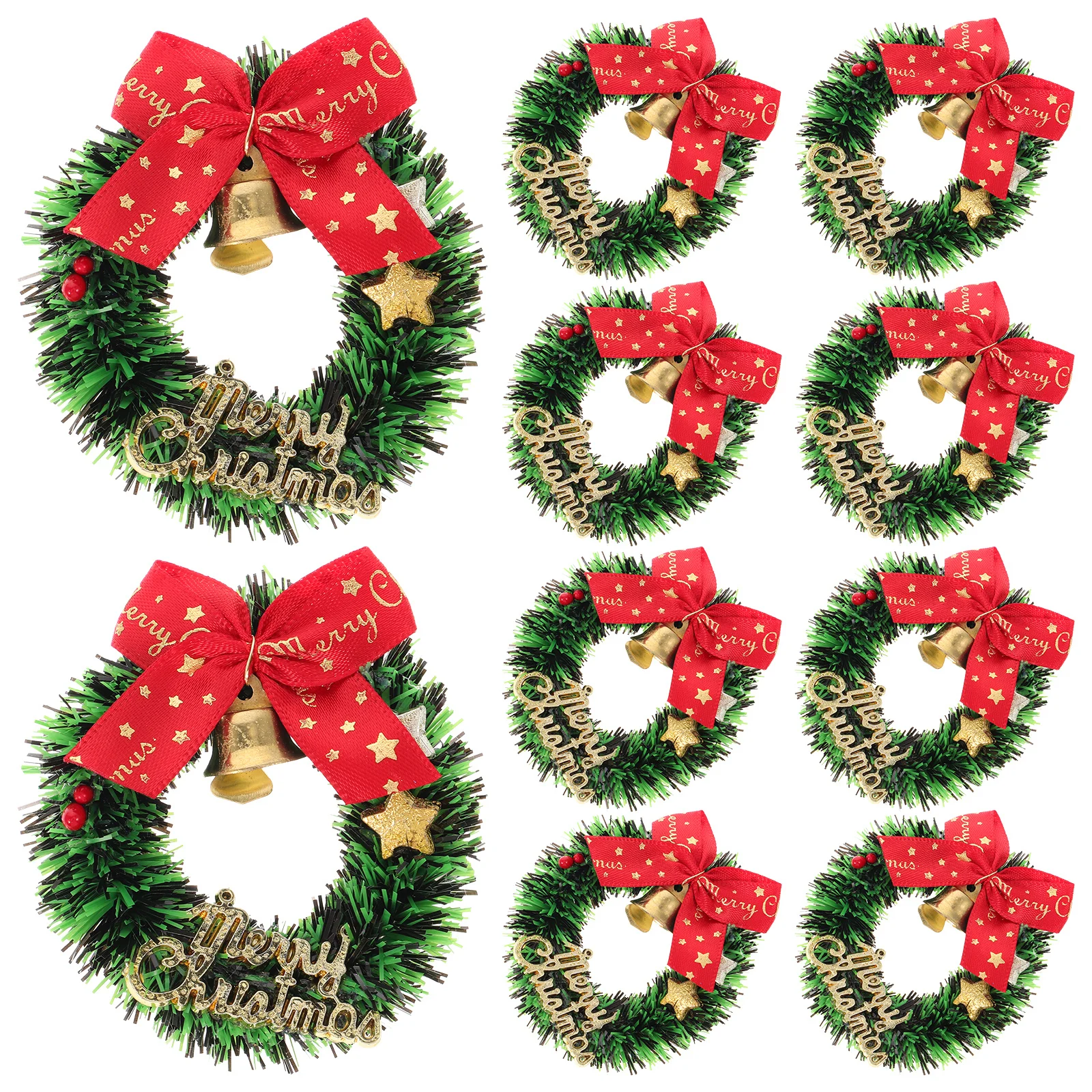 

Christmas Tree Wreath Mini Decor 10pcs Bow Bell Ornament for Door Window Wall Garland Holiday Party Festive Room Decoration