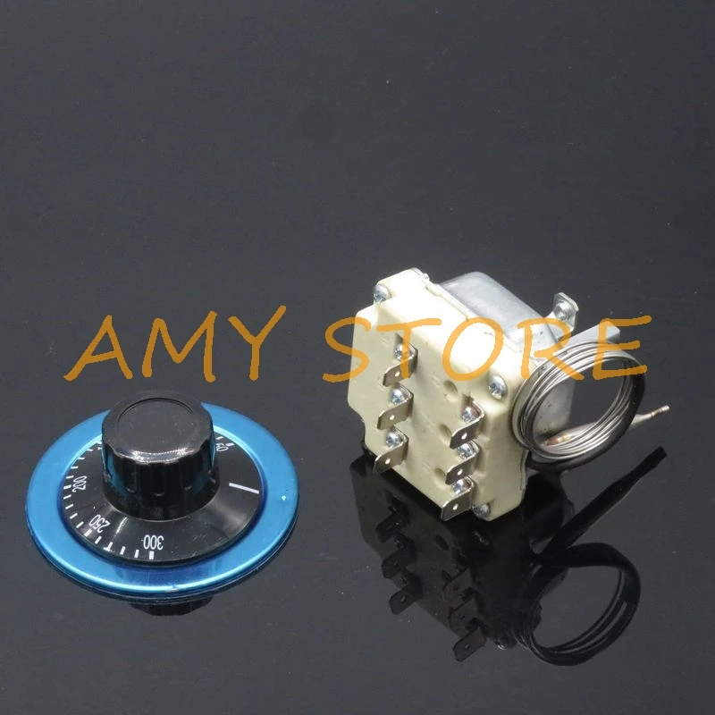 1Pc 6Pin 3Phase 380V 25A16A 30-110C50-300C Adjust Knob Probe TemperatureController Capillary ThermostatSwitch Boiler Tank Heater