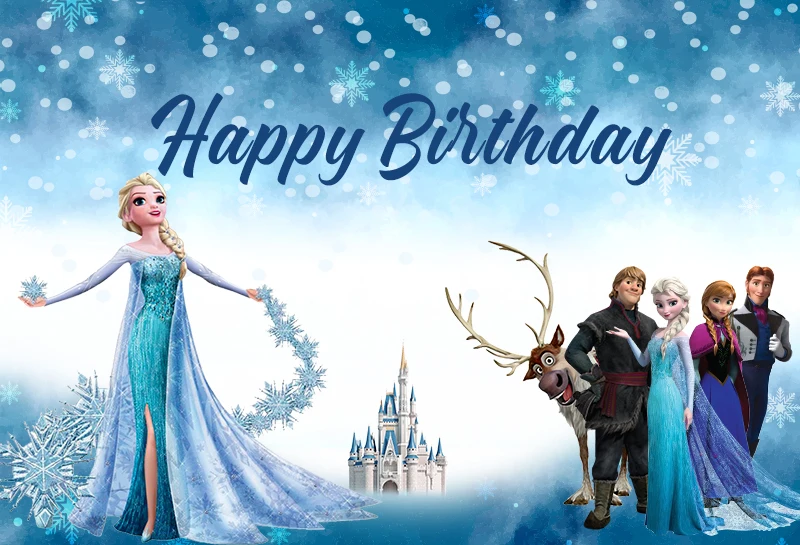 Frozen Elsa Princess Photography Background Party Baby Shower Ice Snow Castle Banner Happy Birthday Backdrop for Girls Winter