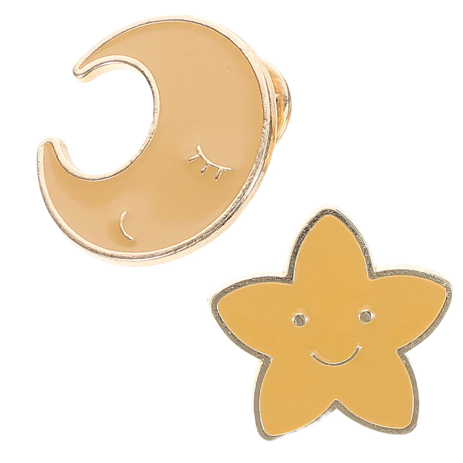 

2 Pcs Pentagram Brooch Star Badge Lapel Pins Bulk Anti-explosion Buckle Moon Zinc Alloy Five Pointed Decoration