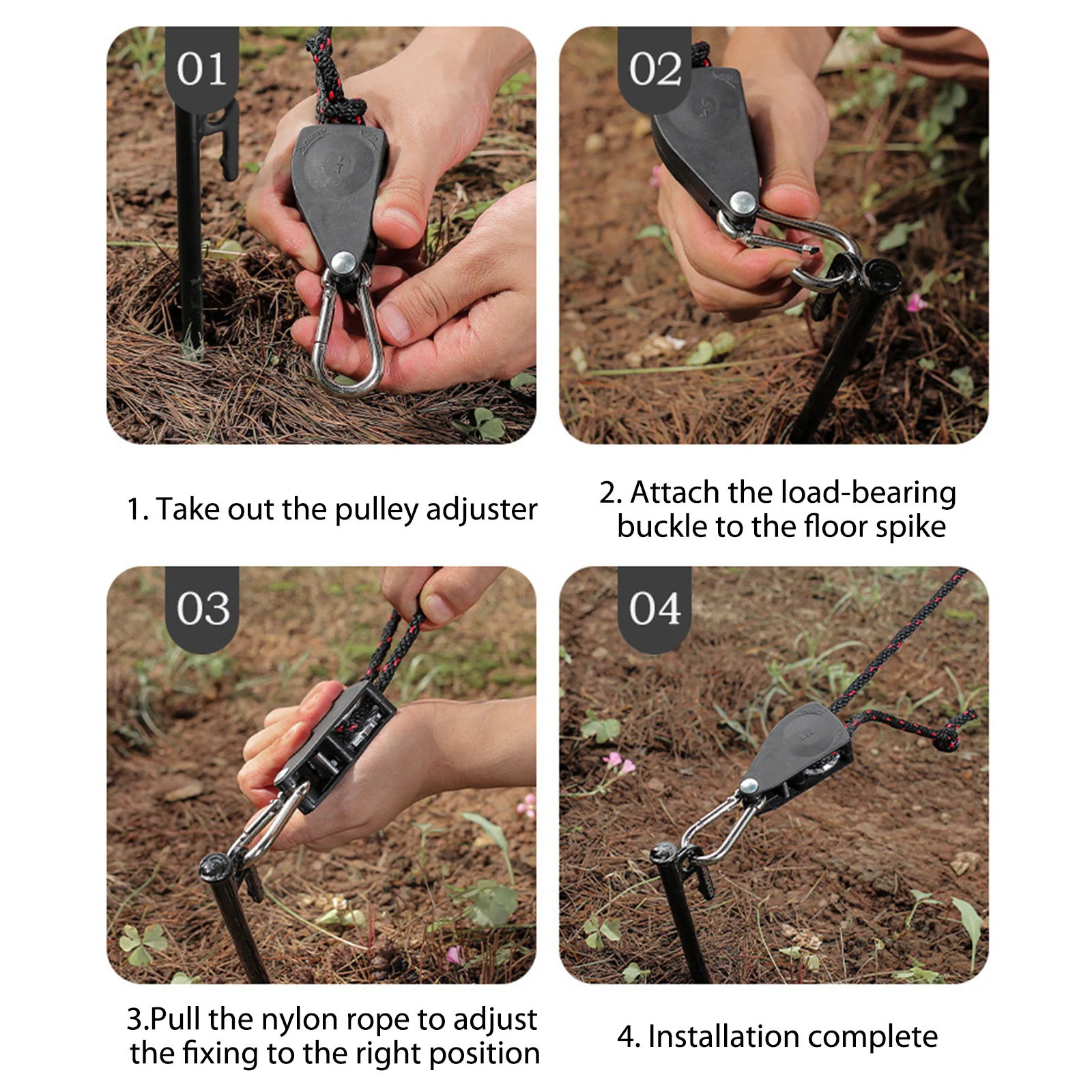 Tent Fixed Buckle Pulley Tensioner Adjustable Camping Tent Tie Down Rope Tightener Ratchet Hanger for Outdoor Tent