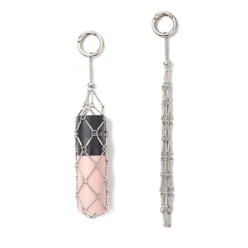 Full Body Lipstick Metal Mesh Pocket Keychain Replaceable Lipstick Mesh Pocket Women's Bag Decoration Keychain Pendant Gift