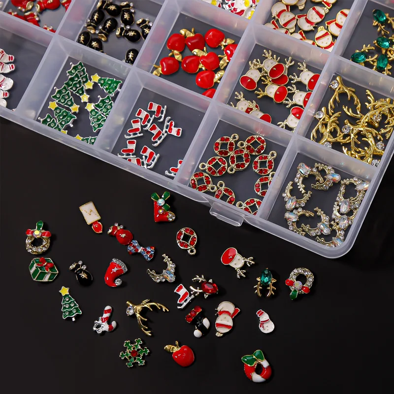 240pcs Nail Art Christmas Alloy Rhinestones 3D Nail Art Decorations Charms Glitter Fake Nails Accessories Manicure Nail Supplies