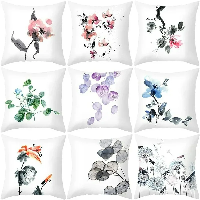 Fresh Ink Flower Print Pillowcase Office Living Room Car Ornaments Home Pillowcase