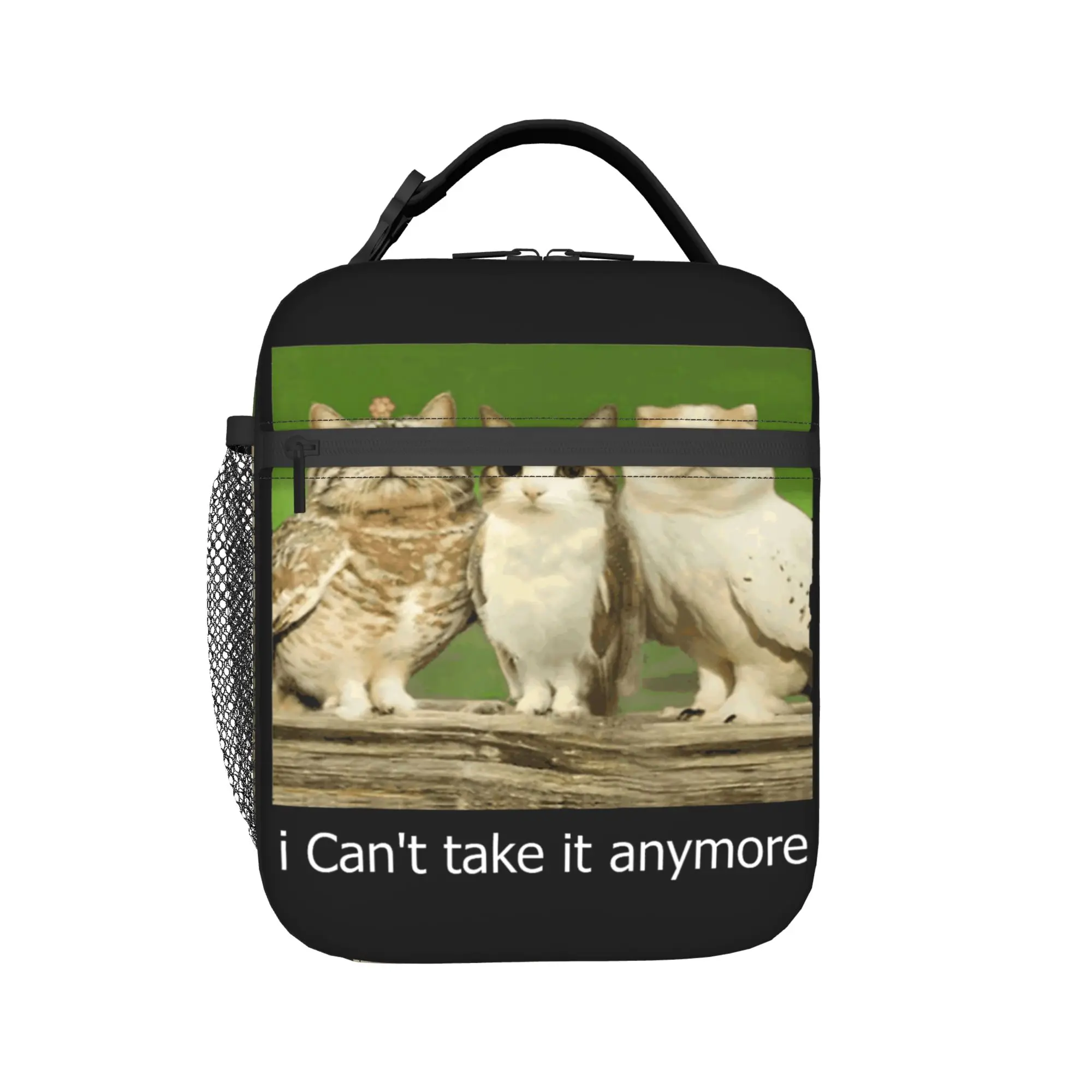 Cat Owl Funny Meowl Cursed Internet Lunch Bag  Casual Lunch Box For Men Portable Cooler Bag Graphic Thermal Tote Handbags