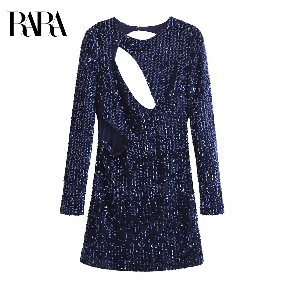 

2024 RARA sequined mini dress backless slim fit simple short dress winter new arrival women's clothing