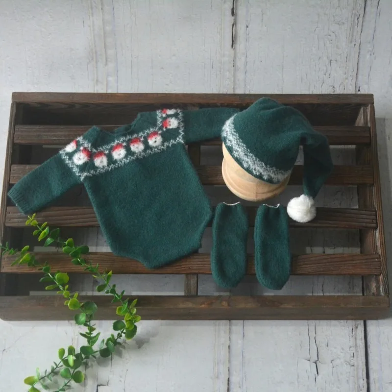 Newborn Photography Newborn Christmas Photography Outfit Full Moon Baby Handmade Knitted Outfit Baby Christmas Styling Set