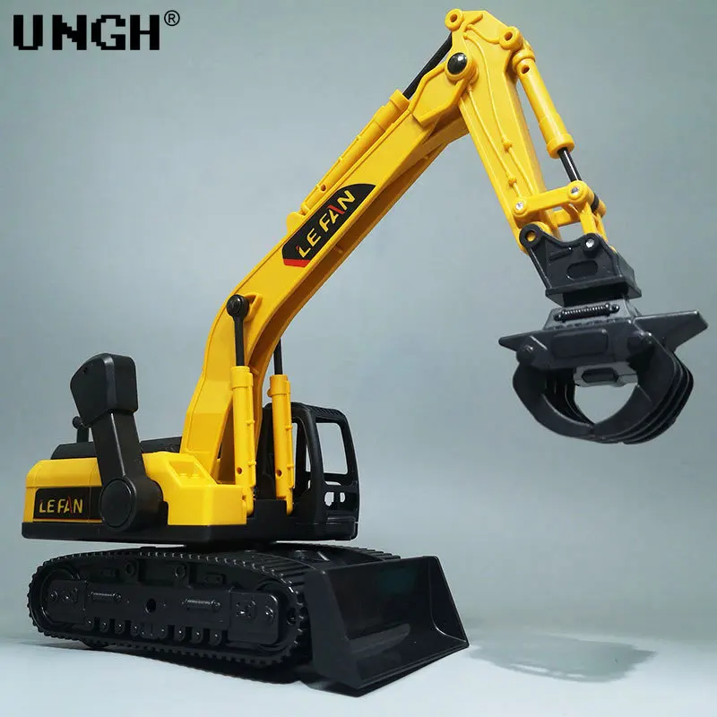 UNGH 1:26 Simulation Diecast Crane Car Model with 3 Head Drill Excavator Inertial Truck Children Kid Boy Engineering Vehicle Toy