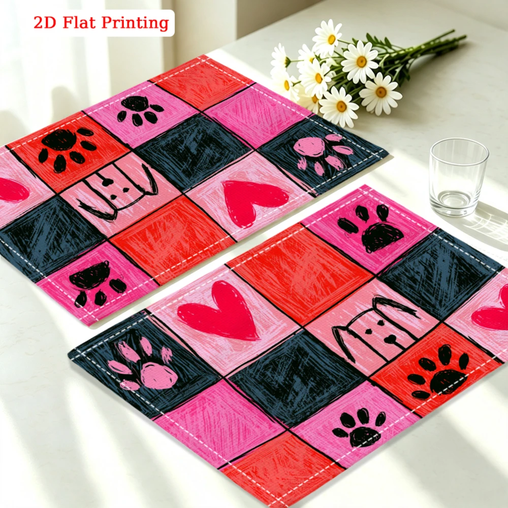 1pc Cute Cartoon Dog Paw Heart Placemat Pink Red Black 2d Flat Printing Table Mat For Kitchen Dining Home Decor 30x40cm Cover